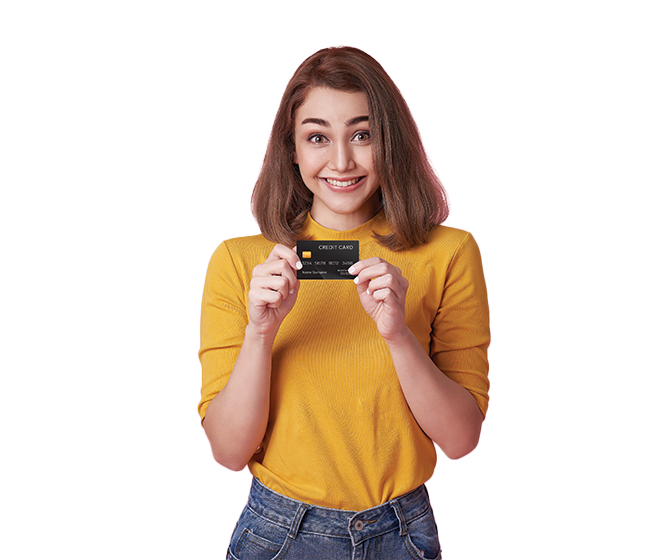 Cheerful woman with credit card
